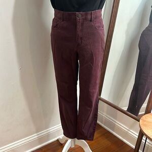 Loft maroon velvet feel pant size 12 31 zippered and button skinny jeans taper